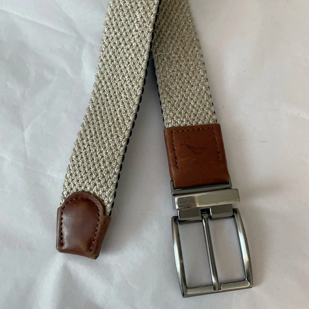 Tommy Bahama Braided Stretch Belt Reversible Tan Navy Men's M / L 32-38 Golf